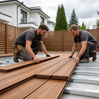 Planches de terrasse en composite WPC couleur teck, aspect bois, imperméables pour jardin, patio, balcon