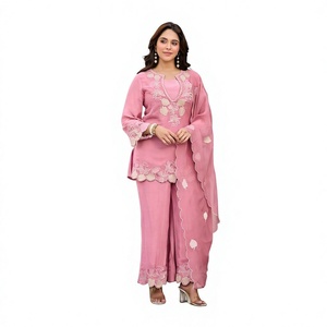 Salwar Kameez Rosa de Algodón para Mujer, Corte Holgado, Estilo Étnico Tradicional Indio, Largo hasta el Tobillo, con Bordado, Estilo Casual - Product Image 1
