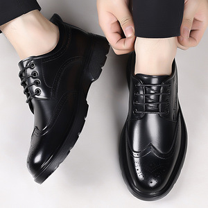 Chaussures Richelieu en cuir pour hommes, bout rond, à lacets, toutes saisons, pour mariage, habillées, semelle en caoutchouc amortie, motif uni, formelles et professionnelles - Product Image 2