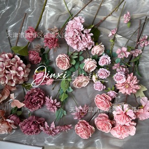 ดอกไฮเดรนเยียผ้าไหมสีชมพูประดิษฐ์ Jinxi ทำด้วยมือสำหรับตกแต่งงานแต่งงานและบ้าน - Product Image 1