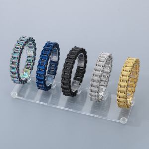 Pulsera de cadena de motocicleta estilo punk para hombre, brazalete de acero inoxidable chapado multicolor estilo hip hop, regalos de joyería de moda urbana - Product Image 2
