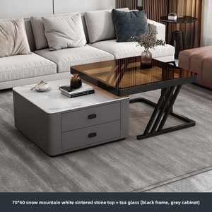 Table basse moderne de luxe léger avec structure en acier inoxydable et plateau en verre télescopique pour salon et petit appartement - Product Image 6