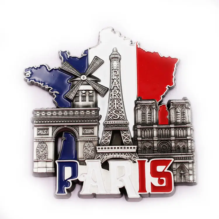 China made personalized souvenirs 3d French Paris die casting enamel custom metal souvenir fridge magnet