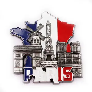 中国制造个性化纪念品3d法国巴黎压铸搪瓷定制金属纪念品冰箱贴