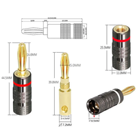 Nouveaux connecteurs banane en métal gunmetal plaqués or 24 carats, connecteur banane 4 mm avec verrouillage à vis pour prise audio, enceintes, blanc et rouge