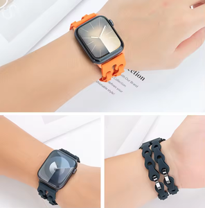 Bracelets de montre intelligente en silicone à double chaîne élastique creux respirant pour Iwatch Series 10 9 8 7 6 Multi-tailles Mode - Product Image 5