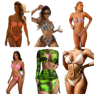 Traje de Baño de Dos Piezas para Mujer, Estilo Modesto y Sexy, para Playa, Talla Grande, con Logotipo Frontal, Relleno Extraíble, Protección UV, 100% Poliéster - Product Image 1