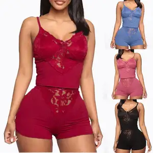 Vêtements de nuit confortables en satin de soie pour femme personnalisés pour l'été Pyjamas sexy creux en deux pièces Sous-vêtements