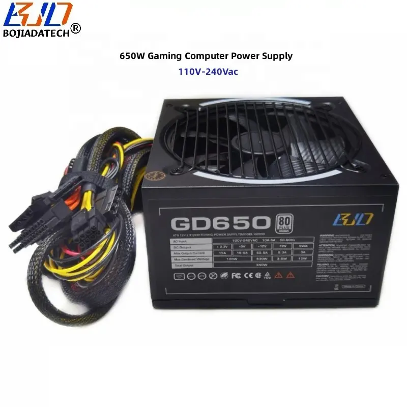 คอมพิวเตอร์สำหรับเล่นเกม650W,แหล่งจ่ายไฟแบบสวิตช์ ATX PSU 80 Plus 110V 230V พัดลมเงียบ ATX 12V 2.31