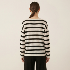 Maglione da Donna OEM in Misto Cotone e Nylon <span class=keywords><strong>a</strong></span> Righe <span class=keywords><strong>con</strong></span> Spalle Scivolate, Collo Tondo e Maniche Lunghe - Product Image 3