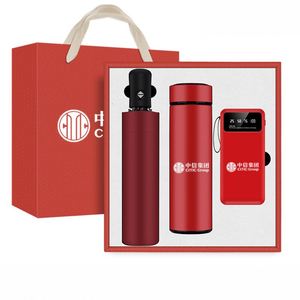 Ensemble cadeau personnalisé pour promotion d'entreprise : bouteille d'eau en acier inoxydable, batterie externe, parapluie, design moderne - Product Image 4