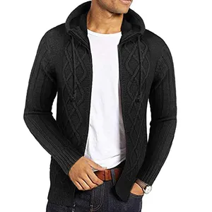 Strickjacke Reiß verschluss Herren schlichte benutzer definierte Kapuzen pullover benutzer definierte Zopf muster Pullover benutzer definierte Mäntel Männer Pullover Großhandel