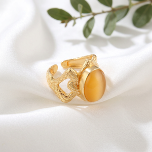 New design oval cat's eye gemstone <b>adjustable</b> <b>ring</b> solid brass 18k gold plated snake texture band bohemia style cocktail <b>rings</b> - Product Image 5
