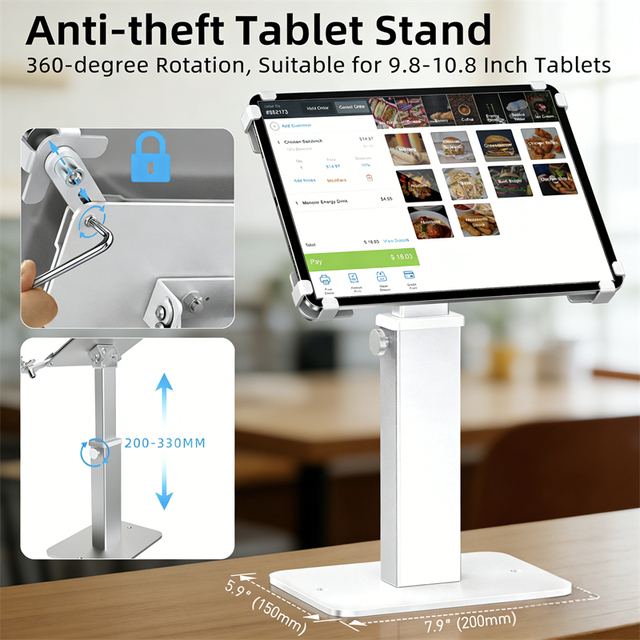 Adjustable Anti-Theft Tablet Kiosk Stand Secure Locking POS Holder with Tilt & Rotation for IPad/Android