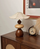 Lampe de table en bois style nordique Wabi Sabi, rechargeable, LED, 3 températures de couleur, abat-jour en tissu, lampe de chevet pour chambre à coucher, salon, hôtel