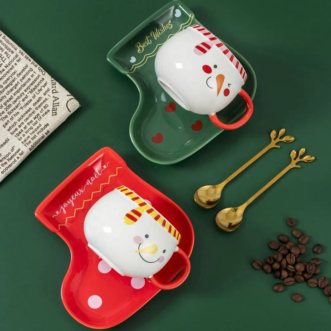 北欧スタイルのクリスマス漫画セラミックカップクリエイティブかわいいウォーターティーオフィスコーヒーマグギフトカップ蓋付きスプーン