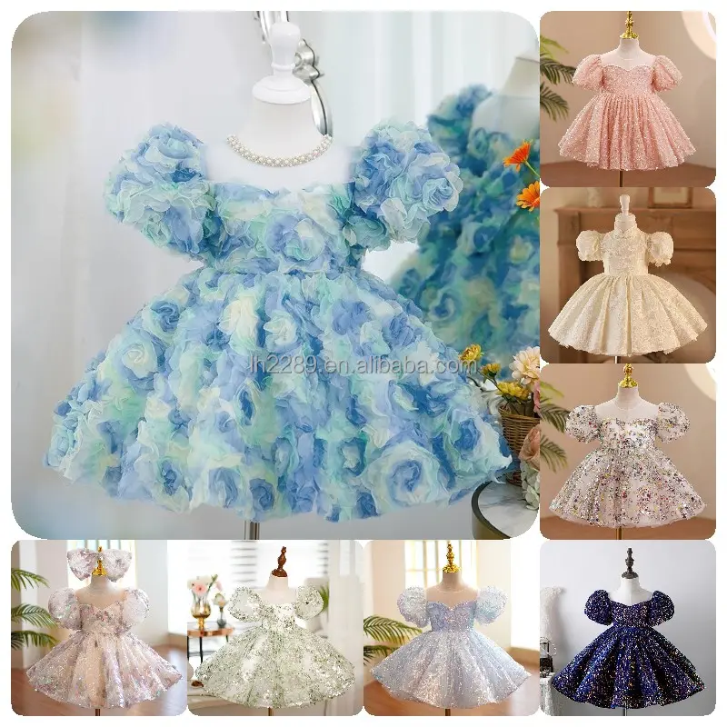 2023 verano Boutique niñas Vestido de manga corta diseño ropa para niños lentejuelas niñas princesa vestido de fiesta Casual vestido de baile