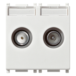 ทีวี-RD-SAT ปลั๊กเสียบแบบ Pass Through พร้อมช่องเสียบ 2 ช่อง สีขาว 5.1x4.3x5.3 ซม. - Product Image 1