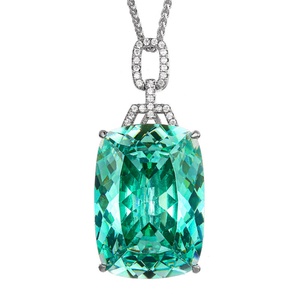 Collar con Colgante Grande de Turmalina Paraiba de Imitación de Alta Calidad, Diseño de Nido, 20*28mm, Joyería de Cobre Ecológica para Mujer, Regalo - Product Image 1