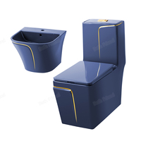 WC Sanitaire Moderne Doré à Poser au Sol avec Siphon en P, Ensemble Lavabo et Cuvette de Toilettes en Céramique Grise, 1 Pièce