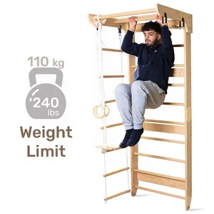 Équipement de gym à domicile : Ensemble d'échelle suédoise en bois avec barre de traction, anneaux de gymnastique et échelle à cordes pour adultes et enfants - Product Image 5