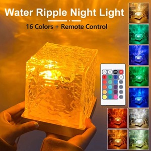 Water Ripple Cube Night <b>Light</b> Rotating Water Wave Night <b>Lights</b> Remote Control 16 Colors Crystal LED Table Lamp for Bedside - Product Image 3