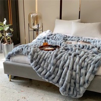 Couverture de vison de lapin en Spandex élastique chaud de haute qualité, Tie Dye, couverture d'hiver de luxe, fausse fourrure froncée, couvertures d'hiver en vison