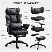 Fauteuil de bureau exécutif inclinable avec repose-pieds rétractable, appuie-tête réglable et coussin lombaire pour espace de travail commercial