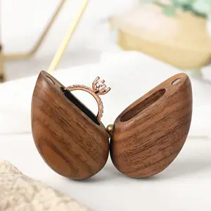 Customization Walnut Wood Boxes Wooden Ring Box Heart Shaped Ring Box for Wedding