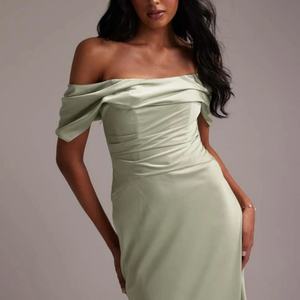 ชุดราตรีผ้าซาตินแบบใหม่คุณภาพสูงสั่งตัดได้ ดีไซน์หรูหรา เรียบร้อย โชว์สัดส่วนเอวบาง ไหล่ตรง - Product Image 4