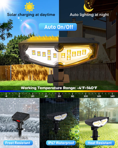 ไฟสปอตไลท์ LED พลังงานแสงอาทิตย์แบบชาร์จไฟได้ กันน้ำ IP66 ใช้แบตเตอรี่ AA/AAA จำนวน 2 ชุด พร้อมเซ็นเซอร์ควบคุมแสง สำหรับสวนกลางแจ้ง ลานบ้าน และภูมิทัศน์ - Product Image 3