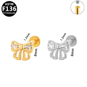 Boucles d'oreilles clous nœud papillon en titane F136, bijoux fantaisie pour femme, cadeau, piercing - Product Image 5