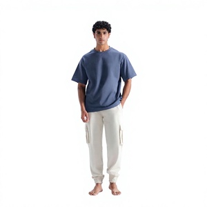 Men's <b>White</b> Cotton <b>Cargo</b> Sweatpants Elastic Waist Relaxed Fit Casual Summer Wear - Product Image 1