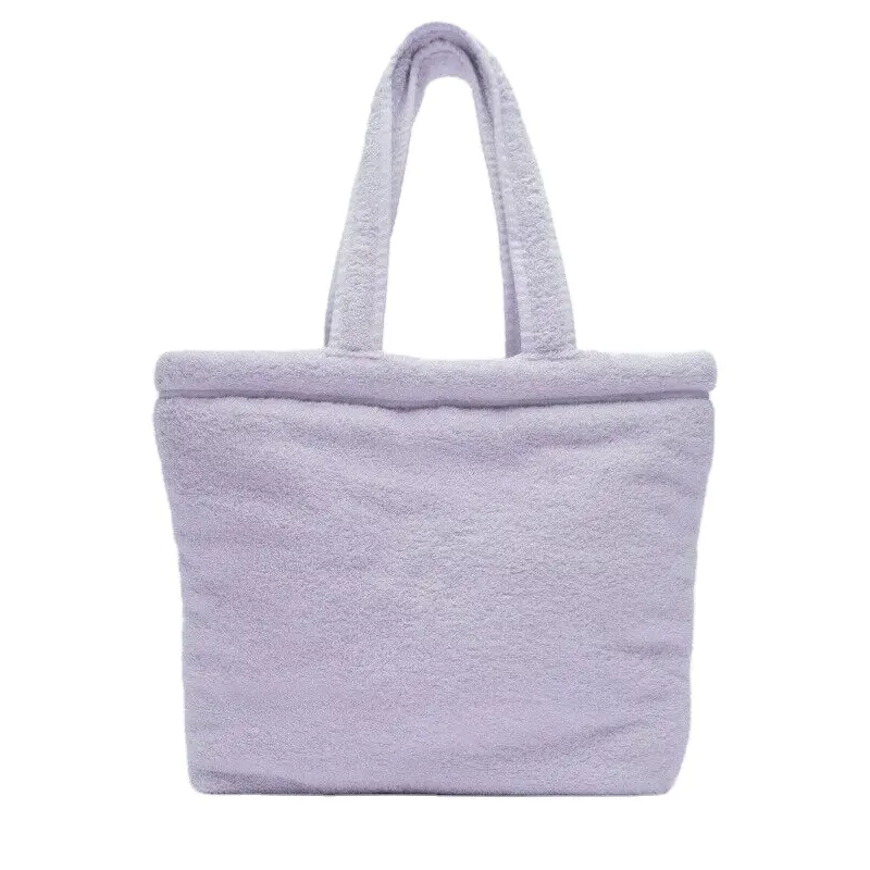 Produsen tas belanja wanita kain handuk terry tas tangan pantai ungu