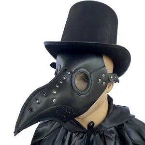 Masque de Médecin de la Peste Punk Vintage pour <span class=keywords><strong>Homme</strong></span> en Cuir PU, Masque Steampunk Bec d'Oiseau, Costume de Fête d'Halloween et de Noël Effrayant pour Cosplay - Product Image 1
