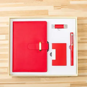 Regali promozionali e aziendali A5 semplice notebook + penna in metallo + porta carta nome + chiavetta USB set regalo stazionari business