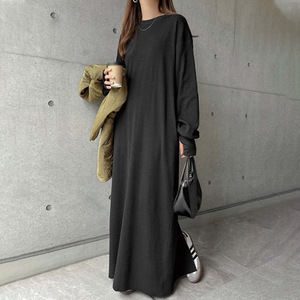 Felpa stampata autunno inverno giapponese abito semplice tinta unita di fascia alta lungo il ginocchio - Product Image 2