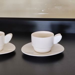 <b>Creative</b> European Style Ceramic Coffee Cup Saucer Set Pure White Mini Latte Cup Afternoon Tea Cup Simple Design Porcelain <b>Gift</b> - Product Image 1