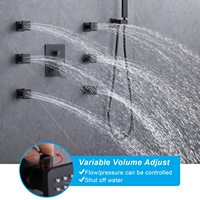 Système de robinetterie de douche de luxe pour hôtel en laiton noir de 16 pouces avec commande thermostatique, barre coulissante, pomme de douche carrée effet pluie/cascades