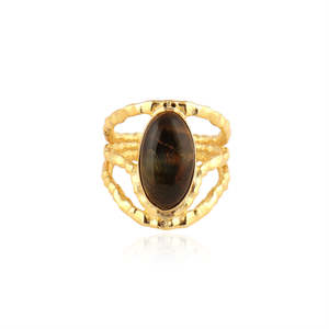 Nueva colección de anillos de ojo de tigre negro en latón chapado en oro de 18k, joyería elegante y con estilo, accesorios para fiestas para mujeres. - Product Image 1