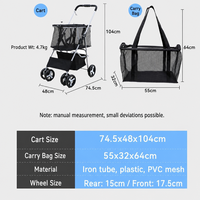 Poussette pliable pour animaux de compagnie à une touche, panier double couche détachable, chariot de shopping et de camping