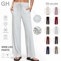 Pantalon de sport pour femme GH avec logo personnalisé, taille haute, cordon de serrage, respirant, coupe ample, grandes poches, idéal pour la gym, le fitness et le yoga