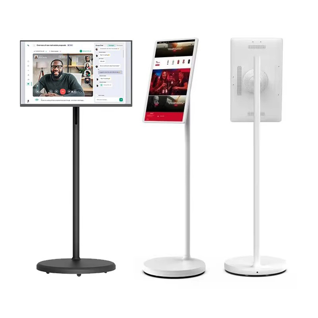 White 27'' 120Hz 4K Smart Android TV Touch Screen Movable LED Flat Built-In Speaker FHD 1080P for Live Streaming/Retail/Home