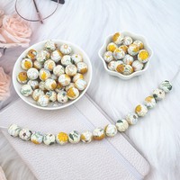 Stok 100pcs Manik-manik Sensorik Bayi untuk DIY Gelang Mainan Gigitan, Manik-manik Silikon Bulat 12mm Berbagai Motif Cetak Kustom