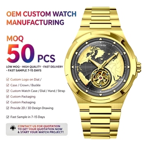 ผู้ผลิตนาฬิกาแบบกำหนดเอง OEM 50 MOQ นาฬิกาสแตนเลสสตีลอัตโนมัติแบบโปร่งแสง หน้าปัดเรืองแสง นาฬิกาจักรกลพร้อมสายทอง - Product Image 1