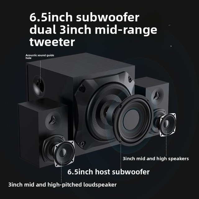 Wooden Computer Audio Desktop Speaker 21 for Overweight Subwoofer Real Power High Volume with USB/AUX/TF Card Connectivity