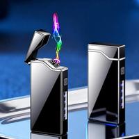 Briquet à double arc coupe-vent ABS, alimenté par USB, allumage par impulsions, affichage de la quantité de charge, Type C, Feuerzeug, idéal pour un cadeau