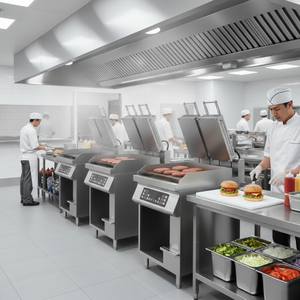 เตาไฟฟ้าสองหน้าแบบพาณิชย์สำหรับย่างเบอร์เกอร์แบบฝาปิด อุปกรณ์ทำอาหารสำหรับร้านอาหารฟาสต์ฟู้ด - Product Image 2