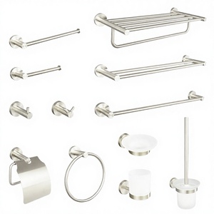 Ensemble de 3 accessoires de salle de bain à ventouse : porte-serviettes, porte-papier toilette mural en acier inoxydable finition noire, style contemporain - Product Image 2