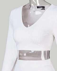 Completo da donna <span class=keywords><strong>in</strong></span> <span class=keywords><strong>maglia</strong></span> a due pezzi, maniche lunghe, top corto con scollo a V e gonna, <span class=keywords><strong>abito</strong></span> da festa. - Product Image 5